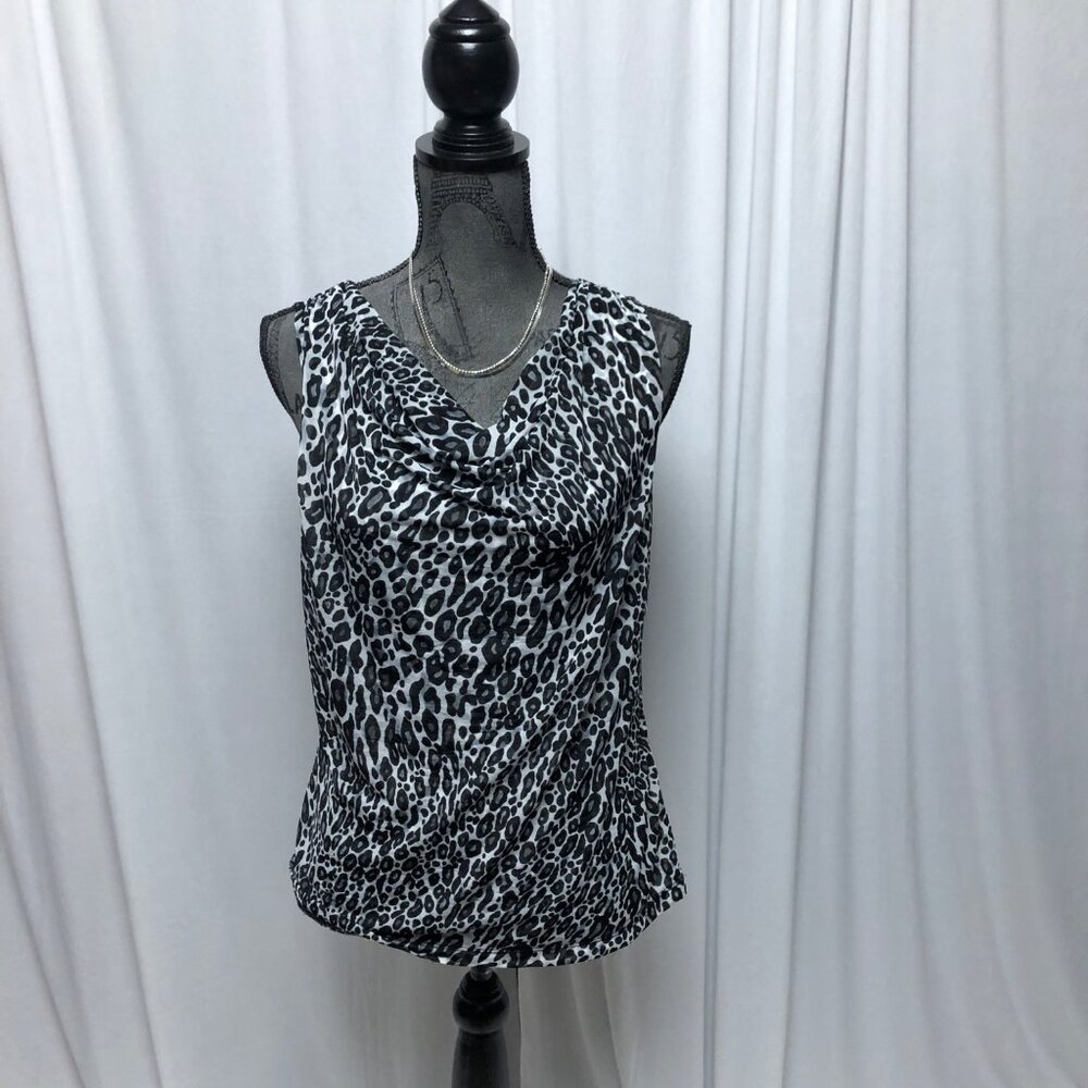 212 Collection Top Womens Size Small Black White Animal Print Sleeveless Blouse